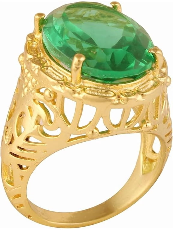 Women's Brass Anti Tarnish Statement Green Ring Fashion Jewelry for Special Occasion,7