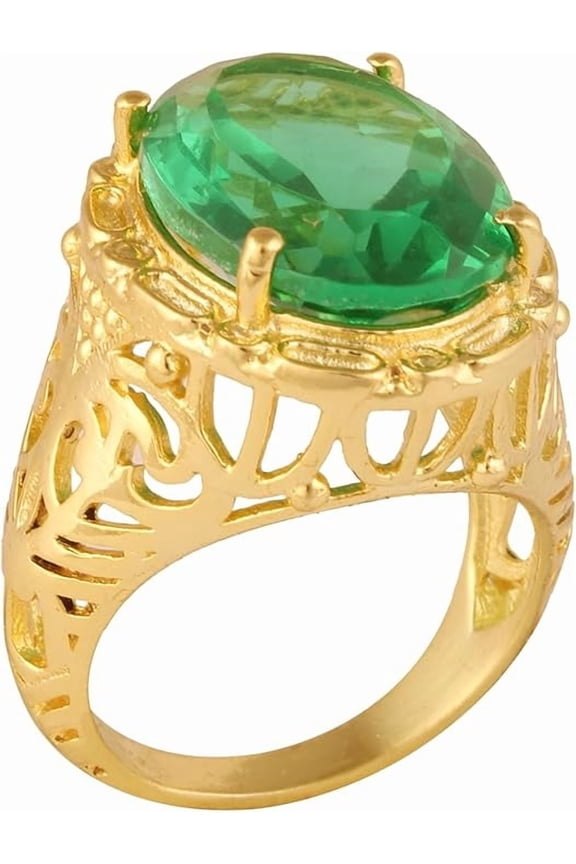 Women's Brass Anti Tarnish Statement Green Ring Fashion Jewelry for Special Occasion,8