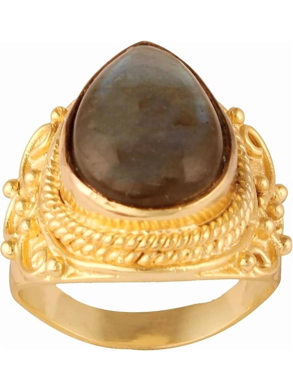 Women's Brass Anti Tarnish Statement Labrodorite Ring Fashion Jewelry for Special Occasion,8