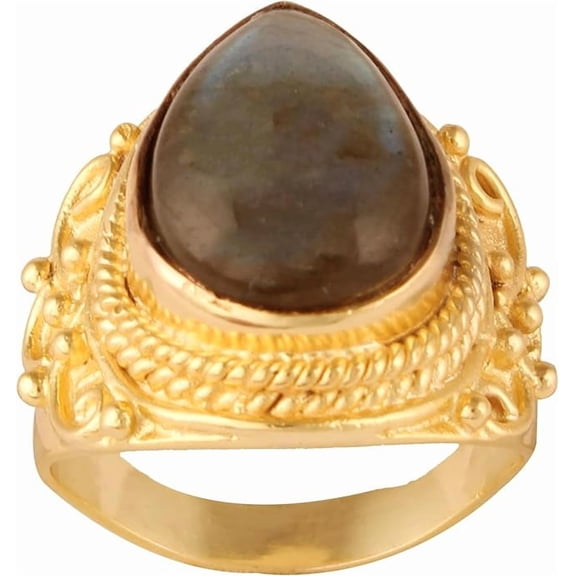 VISHUDDHA Women's Brass Anti Tarnish Statement Labrodorite Ring Fashion Jewelry for Special Occasion,9