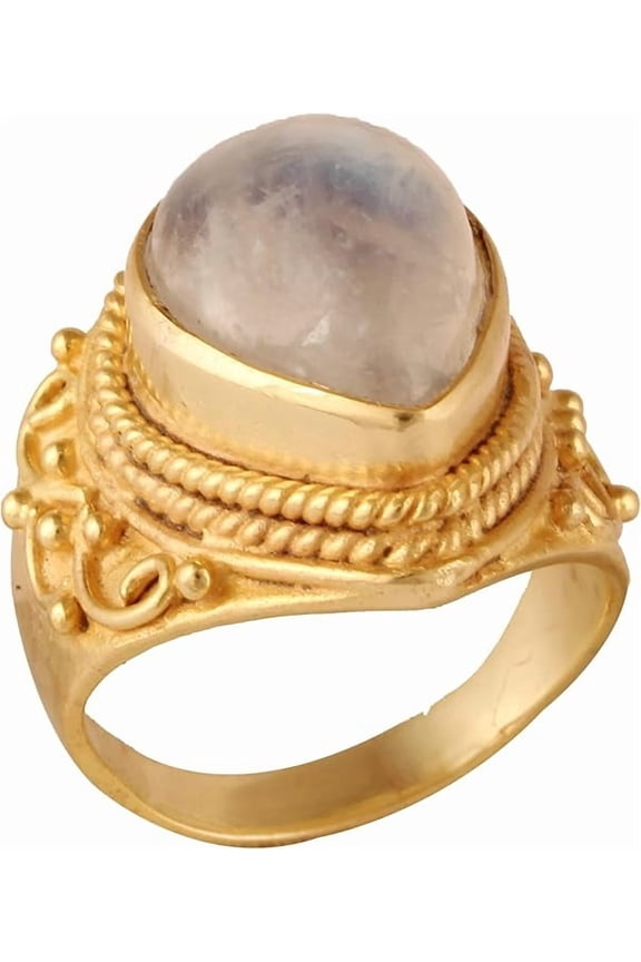 Women's Brass Anti Tarnish Statement Moonstone Ring Fashion Jewelry for Special Occasion,9