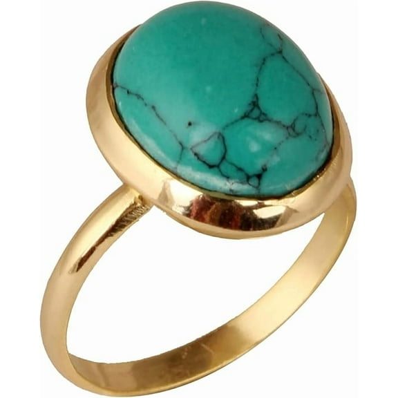 VISHUDDHA Women's Brass Anti Tarnish Statement Turquoise Ring Fashion Jewelry for Dailywear,9