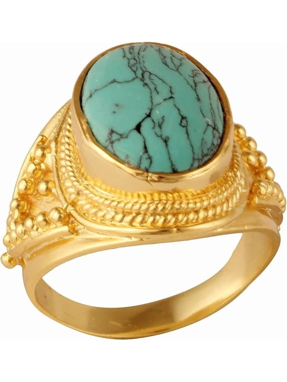 Women's Brass Anti Tarnish Statement Turquoise Ring Fashion Jewelry for Special Occasion,6