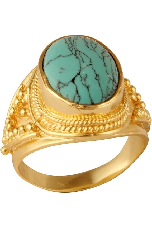 Women's Brass Anti Tarnish Statement Turquoise Ring Fashion Jewelry for Special Occasion,8