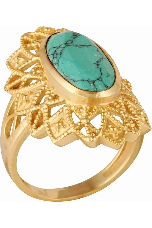 Women's Brass Anti Tarnish Turquoise Ring Fashion Jewelry for Special Occasion,8