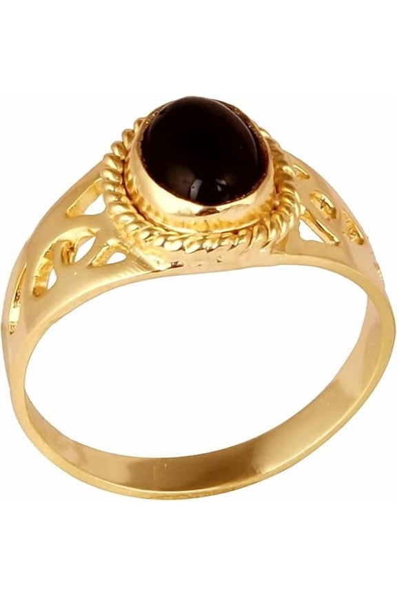 Women's Brass Labrodorite Gemstone Wedding Anniversary Statement Band Ring Fashion Jewelry for Gift, 9