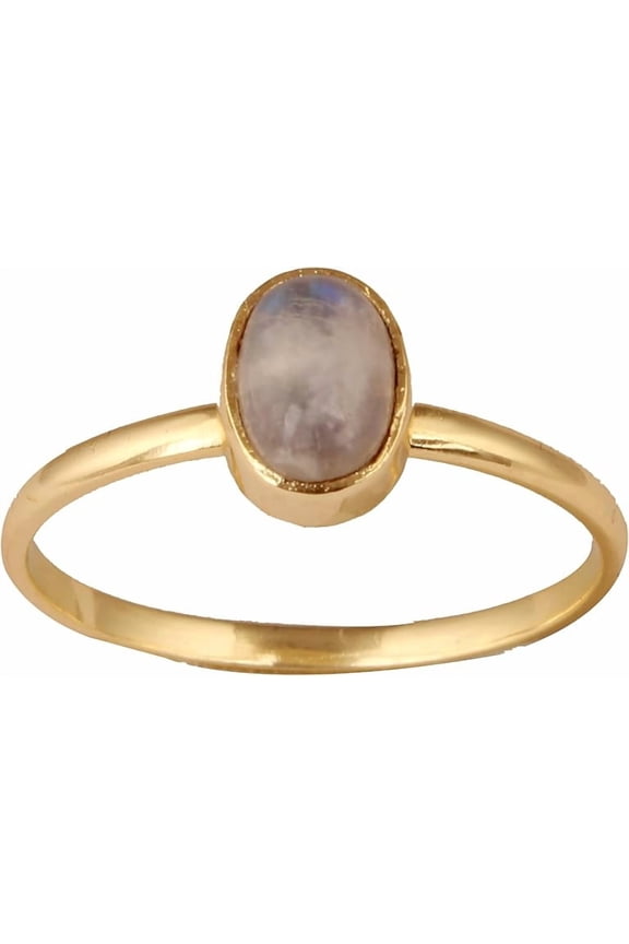Women's Brass MoonStone Gemstone Wedding Anniversary Statement Band Ring Fashion Jewelry for Gift, 10