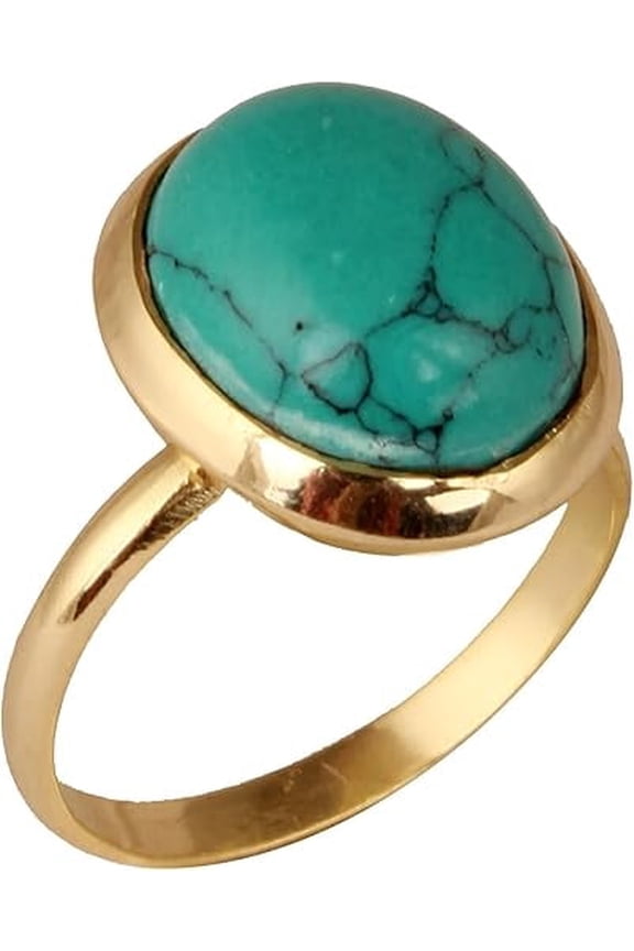 Women's Brass Turquoise Statement Band Ring Fashion Jewelry for Gift on Special Occasion,9