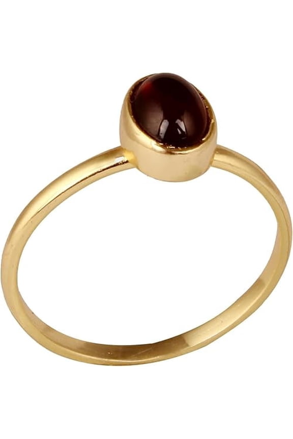 Women's Garnet Gemstone Brass Wedding Anniversary Statement Band Ring Fashion Jewelry for Gift, 6