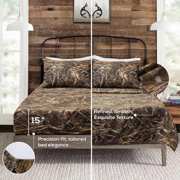 Realtree Max-7 Camo Sheet Set Queen, 4Pcs Camouflage Bedding