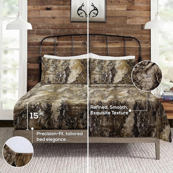 Realtree Excape Camo Sheet Set Twin - 3Pcs Camouflage Bedding for All Living Spaces