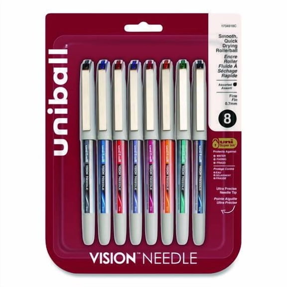 VISION Needle Rollerball Pen, Stick, Fine 0.7 mm, Assorted Ink and Barrel Colors, 8/Pack | Bundle of 10