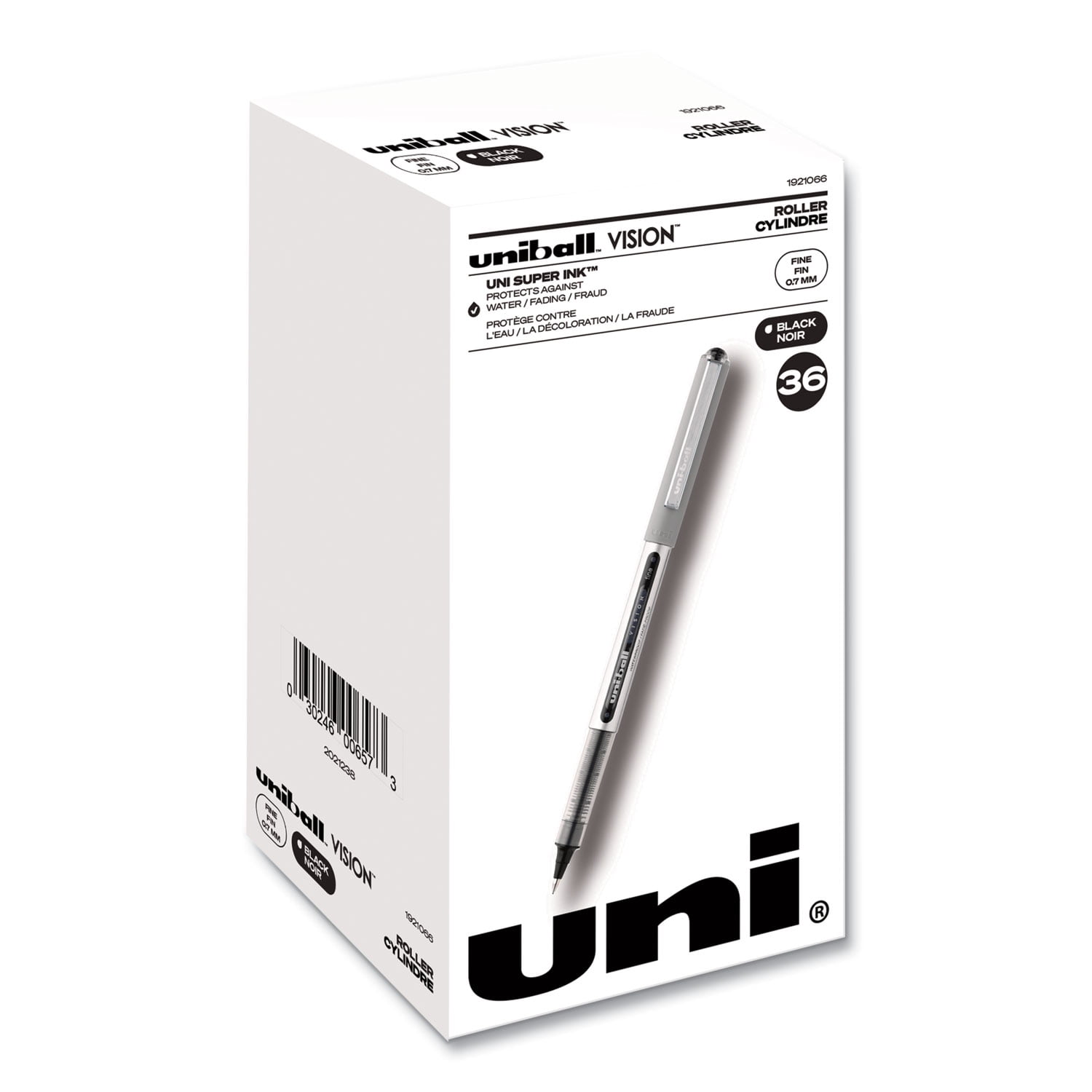 VISION Roller Ball Pen, Stick, Fine 0.7 mm, Black Ink, Silver/Black/Clear Barrel, 36/Pack | Bundle of 2 Packs
