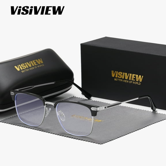 VISIVIEW Unisex Stylish Full-frame Glasses with Anti-blue Light Square Lenses