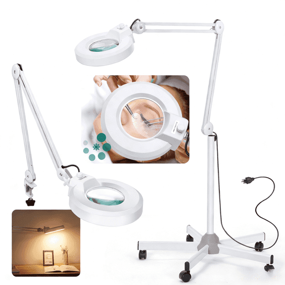 Magnifying Floor Lamp with 5 Wheels Rolling Base - 2200 Lumens LED Dimmable Light with Magnifying Glass, Lighted Magnifier for Reading, Crafts, Sewing, Close Work