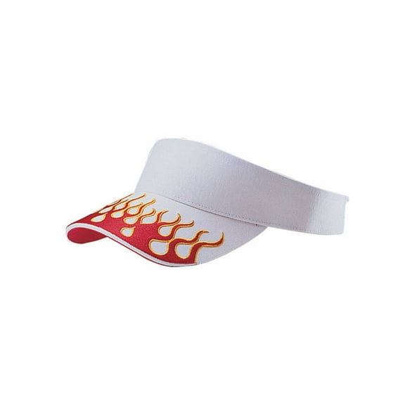 VISOR W/FLAME EMBROIDERY ON BILL,  White Red Gold