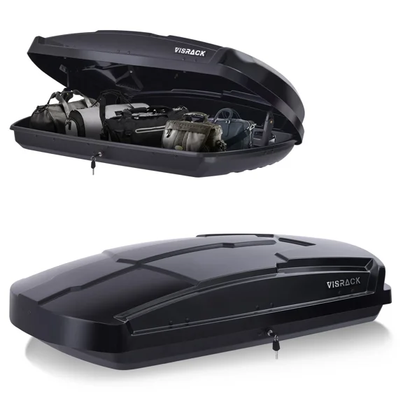 Hard Shell Roof Cargo Box Carrier with Security Keys,Heavy Duty Waterproof Rooftop Storage Box,58.3 (L) x35.4 (W) x 13(H) Inches,15.5 Cubic Feet (Tool-Free Install),Dual Side Opening,Black