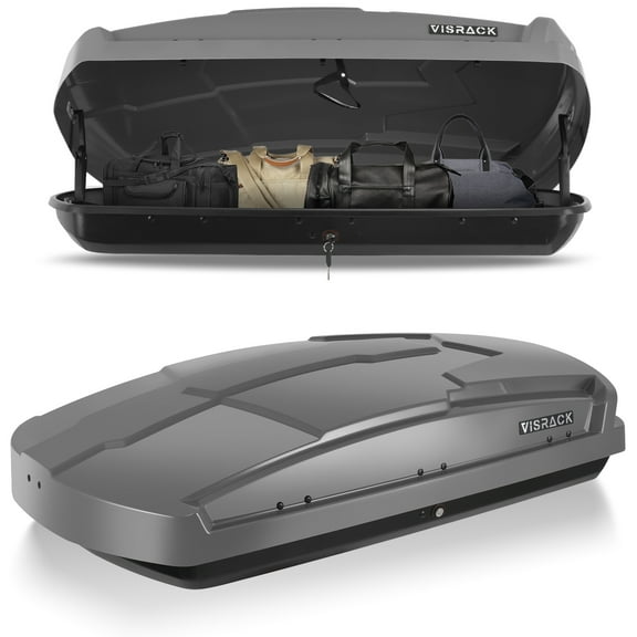 VISRACK Rooftop Cargo Box, Hard Shell Roof Cargo Carrier with Security Keys, 58.3 (L) x35.4 (W) x 13(H) Inches, 15.5 Cubic Feet (Tool-Free Install), GRAY