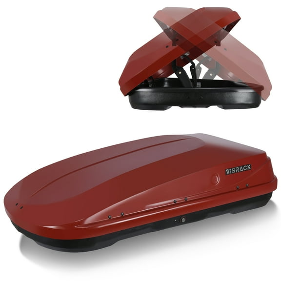 VISRACK Rooftop Cargo Box, Hard Shell Roof Cargo Carrier with Security Keys, 56 (L) x 30 (W) x 13.7(H) Inches, 13 Cubic Feet (Tool-Free Install), RED