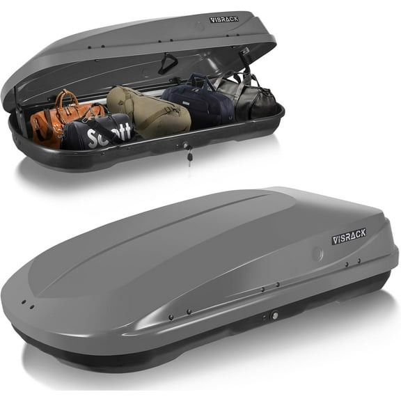 VISRACK Rooftop Cargo Carrier Box, Heavy Duty Hard Shell Roof with Security Keys, Waterproof Rooftop Cargo Box, 56 (L) x 30 (W) x 13.7(H) Inches, 13 Cubic Feet (Tool-Free Install), Gray