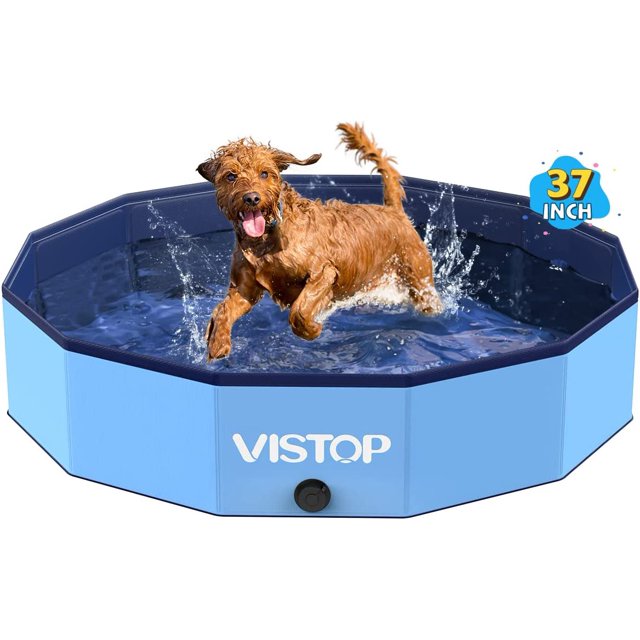 VISTOP Foldable Dog Pool, Hard Plastic Shell Portable Swimming Pool for