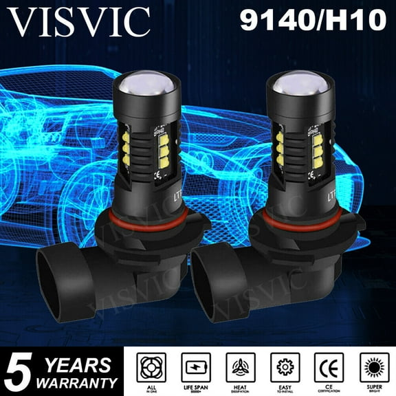 VISVIC Pair H10 9145 LED Fog Driving Light Bulbs 6000K White High Power Kit