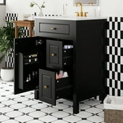 viswild 24-inch Bathroom Vanity with Ceramic Sink, Soft Close Door & Drawers, Double Storage Racks, Black, Traditional Style, Free-Standing