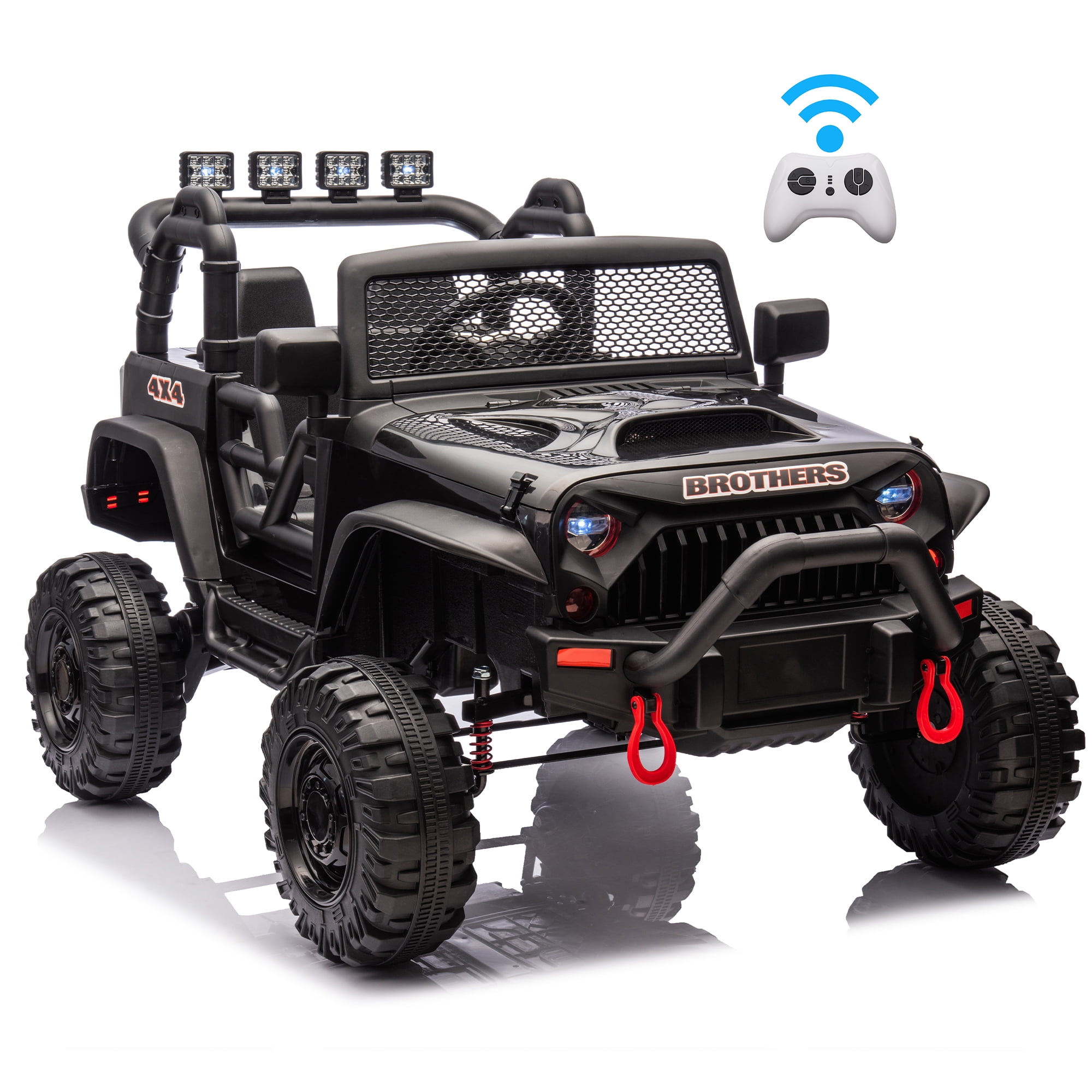VISWILD 24V Kids Ride on Truck Car, 2 Seater 400W Electric Jeep with Remote Control, 4 Wheels Suspension, LED Searchlight, Bluetooth, Music for 3+, Black