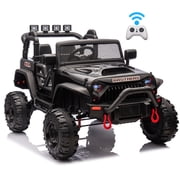 VISWILD 24V Kids Ride on Truck Car, 2 Seater 400W Electric Jeep with Remote Control, 4 Wheels Suspension, LED Searchlight, Bluetooth, Music for 3+, Black