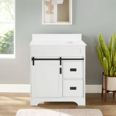 VISWILD 30" Bathroom Vanity with Sink, with Sliding Barn Door and 2 Drawers, for Apartment, Adult, Teen, White