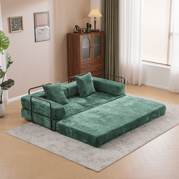 VISWILD Convertible Floor Sofa Bed, Floor Couch with Armrests and Pillow Backrest, Corduroy, for Apartments, Living Room, Light Green