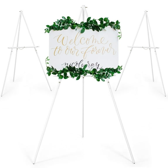 VISWIN 3 Pcs 63" White Wooden Tripod Display Easel Stand for Wedding Sign, Poster
