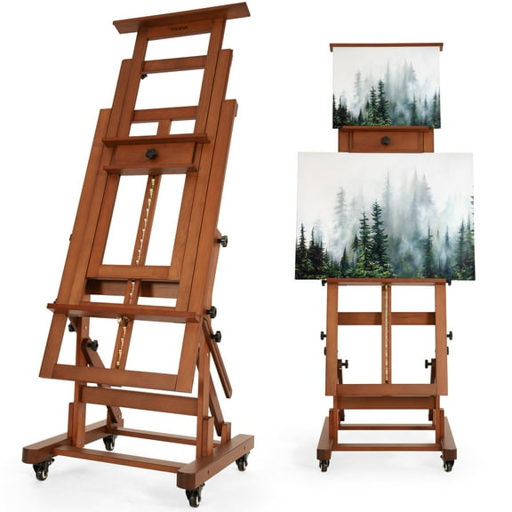 VISWIN Extra-Large Master H Frame Easel, Movable Solid Beech Wood Floor Easel Stand for Painting