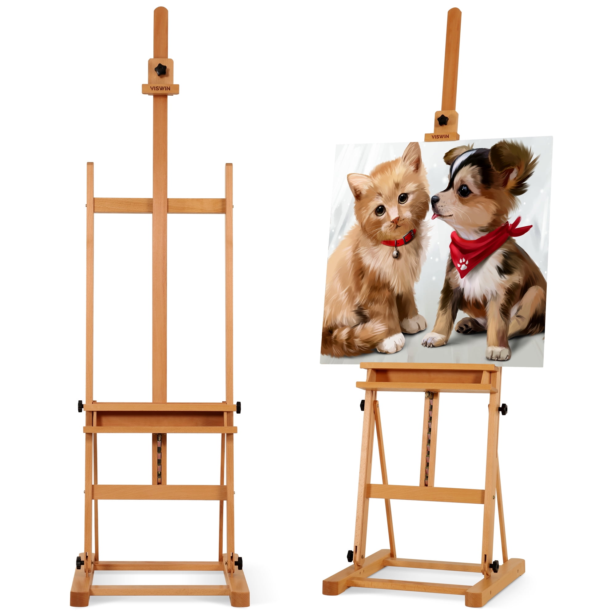 VISWIN Medium H-Frame Easel 67" to 95"H, Hold Canvas Up to 49"-Natural