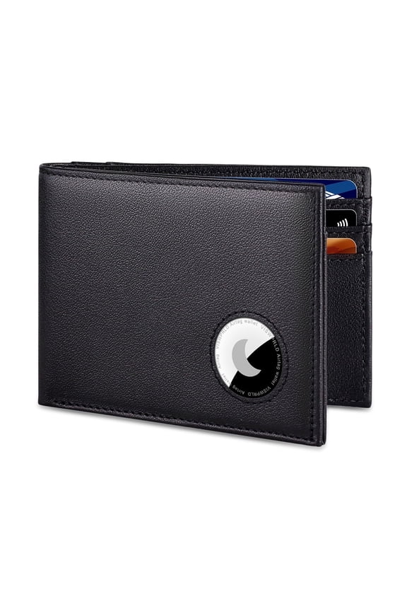 Men’s Wallet with AirTag Holder, Slim Bifold Leather Wallet for Apple Air Tag, RFID Blocking, 11 Card Slots (Nappa Black)