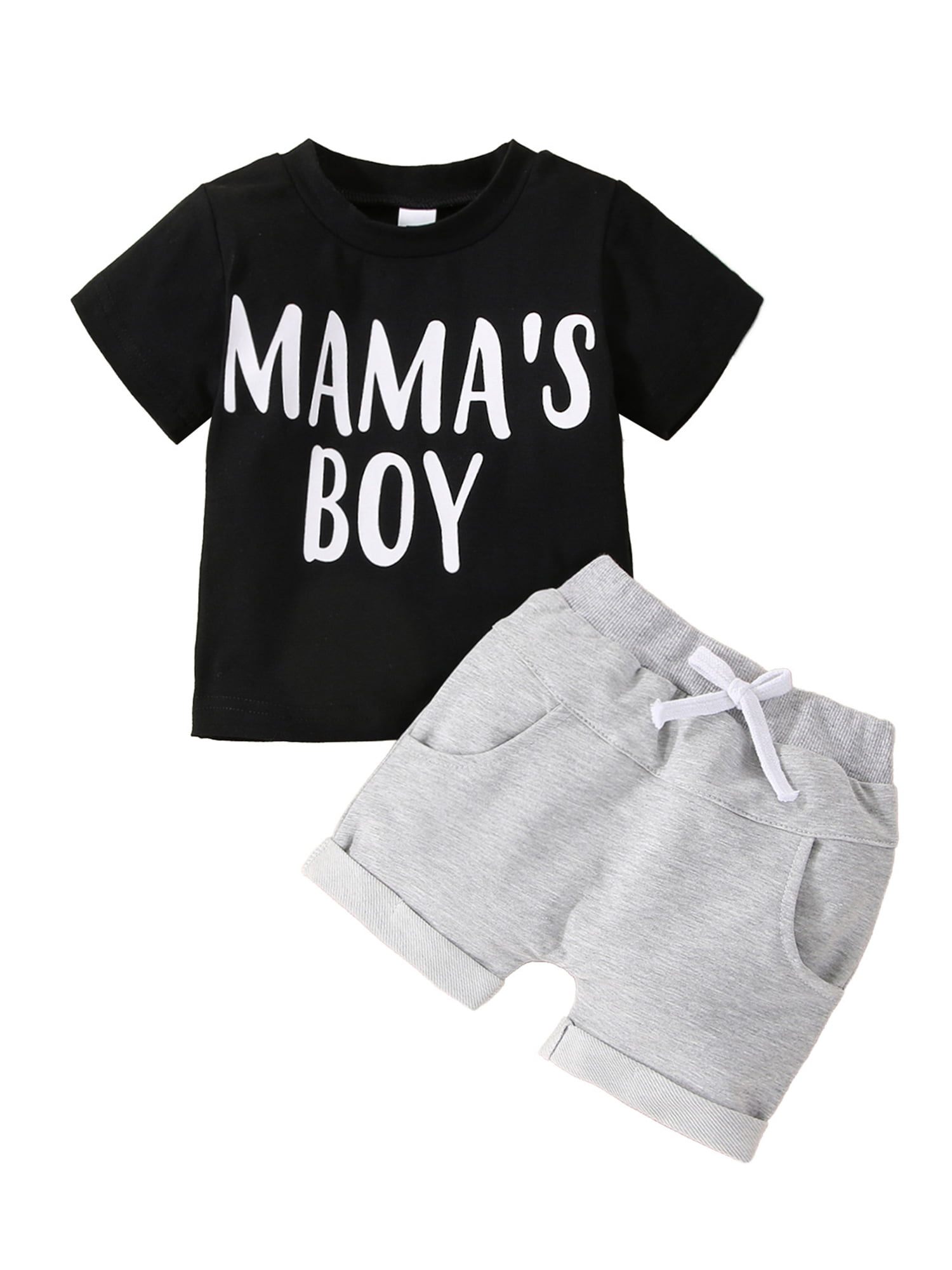 VISgogo Baby Boy Shorts Set Letter Print Short Sleeve Round Neck T