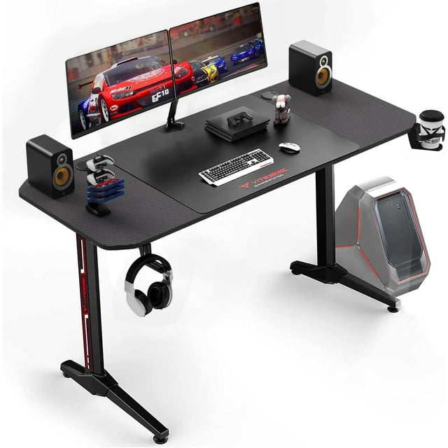 VIT 55 Inch Gaming Desk, T Shaped with USB Ports, Full Mouse Pad, Cup