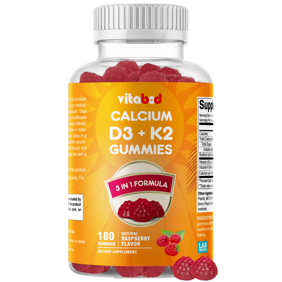 VITABOD Vitamin D3 K2 Gummies - Bone & Heart Health - 180 Pectin Based Gummies