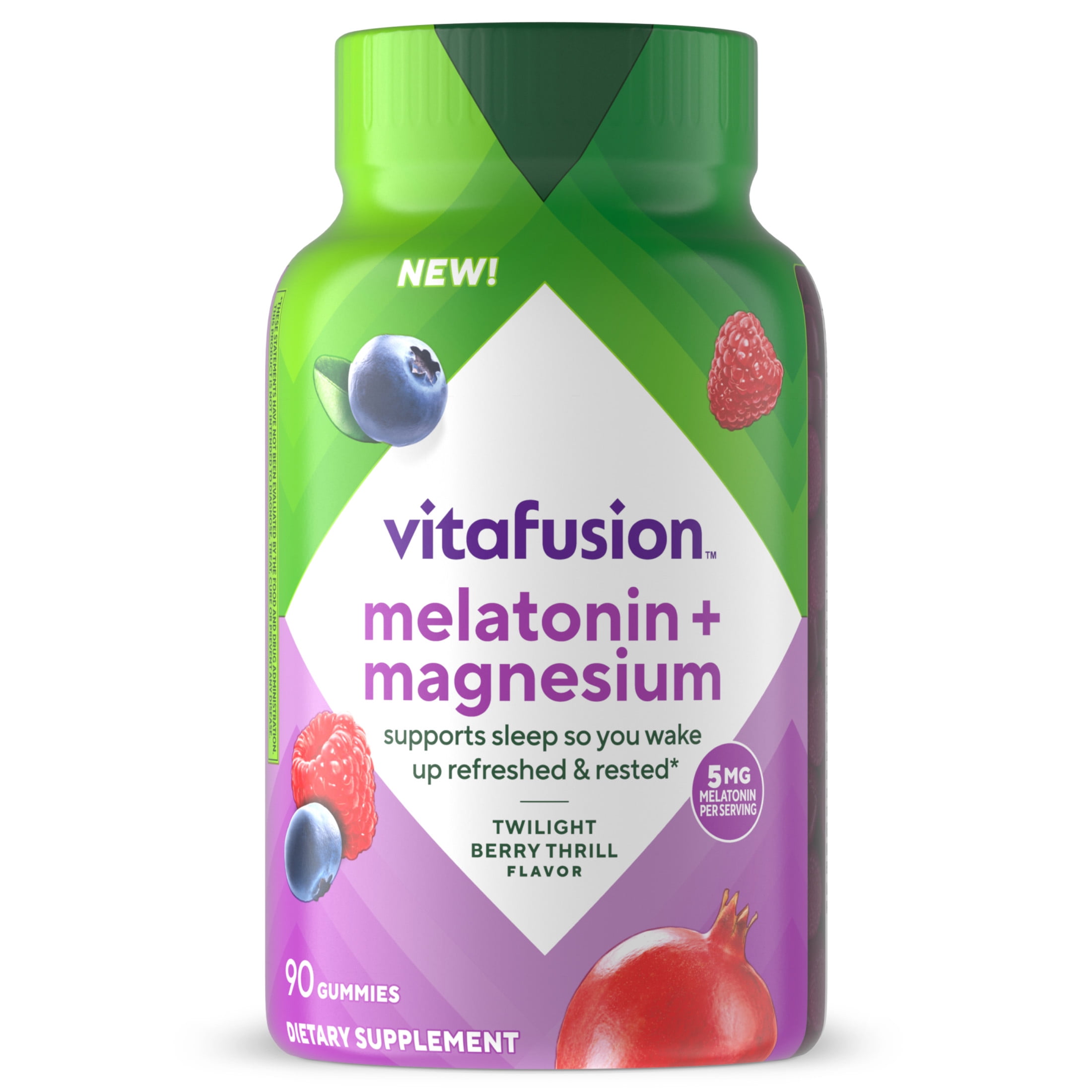vitafusion Melatonin + Magnesium Gummies, Supports Sleep (1), Twilight Berry Thrill Flavor, 90 Count