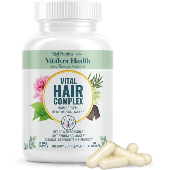Vital Nutritive Hair Complex – Biotin & Vitamin B Supplement for Healthy Hair, Skin & Nails – Hormone-Free, Gluten-Free – 60 Capsules