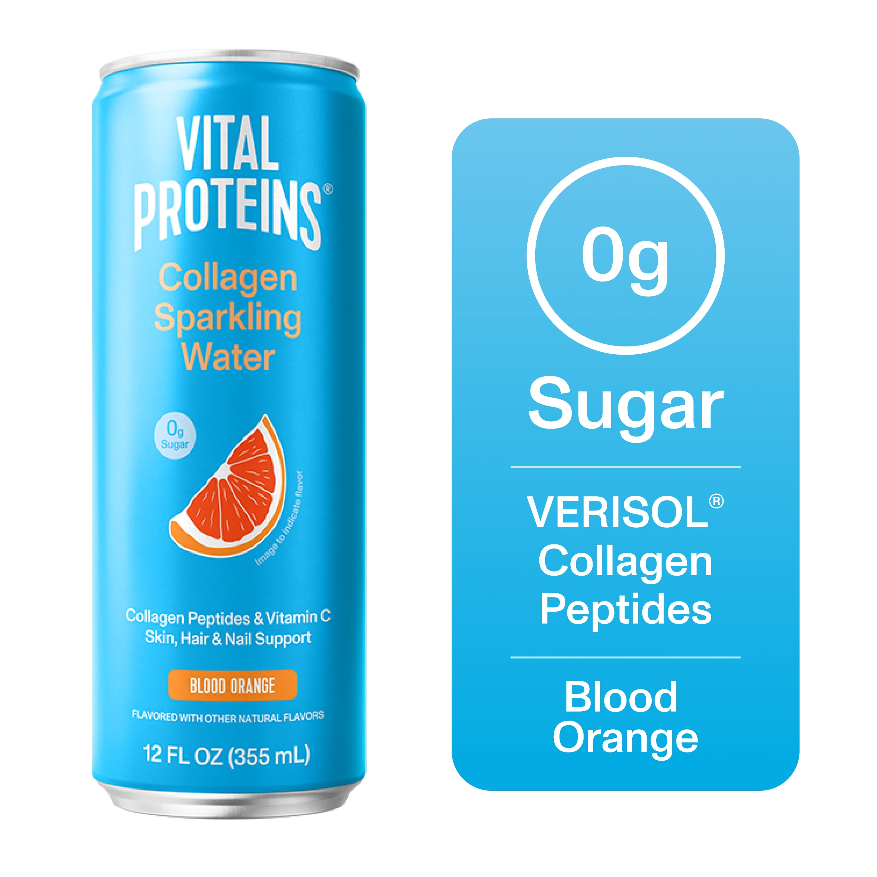 Vital Proteins, Collagen Sparkling Water, Blood Orange, VERISOL® Collagen Peptides + Vitamin C, 0g Sugar, Skin Support Drink, 12 FL OZ Can