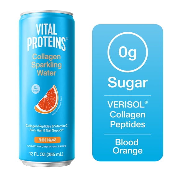 Vital Proteins, Collagen Sparkling Water, Blood Orange, VERISOL® Collagen Peptides + Vitamin C, 0g Sugar, Skin Support Drink, 12 FL OZ Can