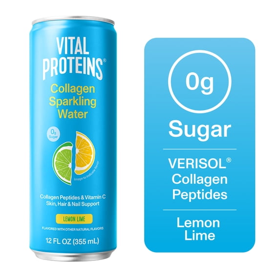 Vital Proteins, Collagen Sparkling Water, Lemon Lime, VERISOL® Collagen Peptides + Vitamin C, 0g Sugar, Skin Support Drink, 12 FL OZ Can