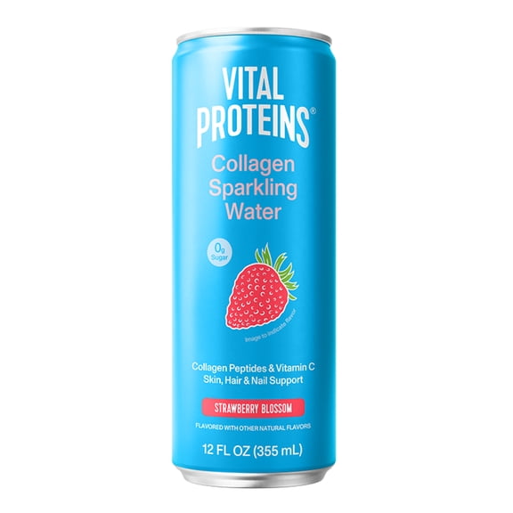 Vital Proteins Collagen Sparkling Water Strawberry Blossom, VERISOL Collagen Peptides + Vitamin C, 0g Sugar, Liquid Skin Support Drink, 12 FL OZ Can