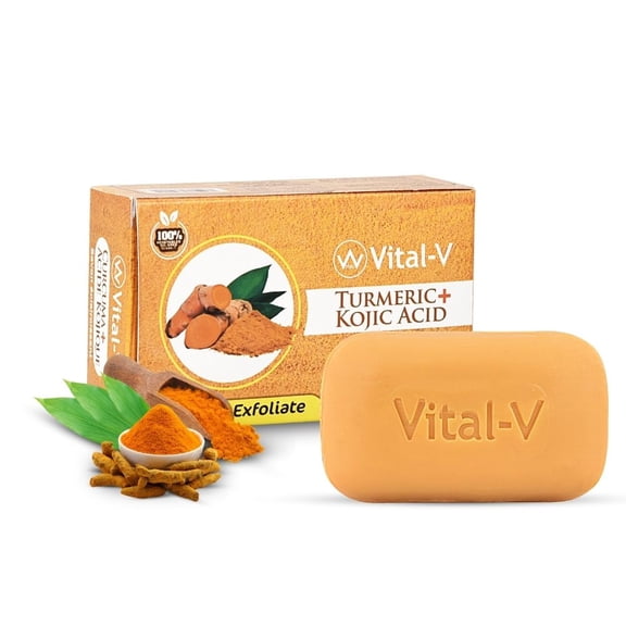 VITAL V Kojic &Turmeric Soap Bar (100g bar) For Face & Body - Natural Soap Bar with Turmeric Oil, Coconut Oil & Sandalwood Extract for Smooth Skin, Deep Cleansing & Moisturizing Soap