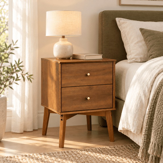 VITALOOM 26-Inch Mid-Century Modern Engineered Wood Nightstand with 2 ...