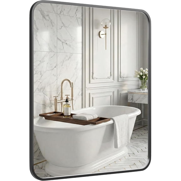 VITALOOM 30x36 Inch Matte Black Bathroom Vanity Mirrors | Flush Mount Deep Set Metal Wall Mirror for Over Sink | HD Shatterproof Glass, Rustproof | 1 Pack