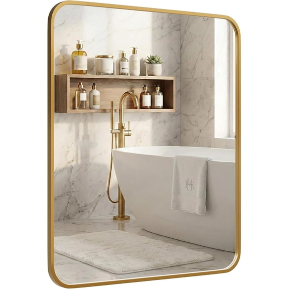 VITALOOM 30x36 Inch Matte Gold Bathroom Vanity Mirrors | Flush Mount Deep Set Metal Wall Mirror for Over Sink | HD Shatterproof Glass, Rustproof | 1 Pack