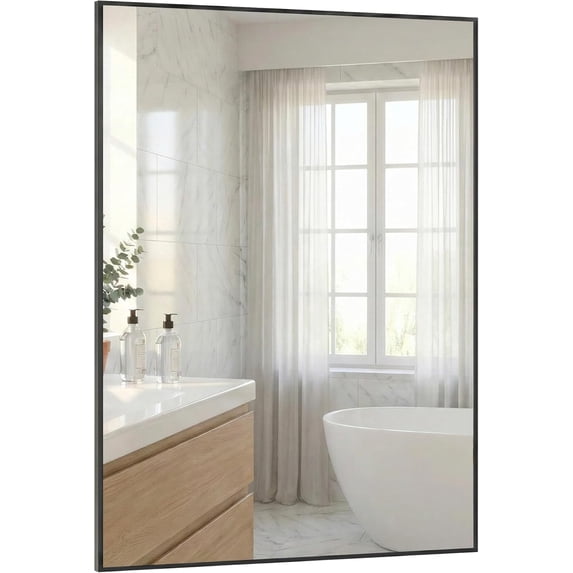 VITALOOM 40"x30" Black Bathroom Mirror for Wall, Metal Framed Vanity Mirror Over Sink, Large Rectangular Farmhouse Decor for Fireplace, Flush Mount