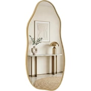 VITALOOM Asymmetrical Wall Mirror 36"x20", Large Irregular Wavy Mirror for Bathroom Vanity, Matte Gold Rust Proof Aluminum Frame, Tempered Glass Horizontal or Vertical Hanging for Living Room Decor